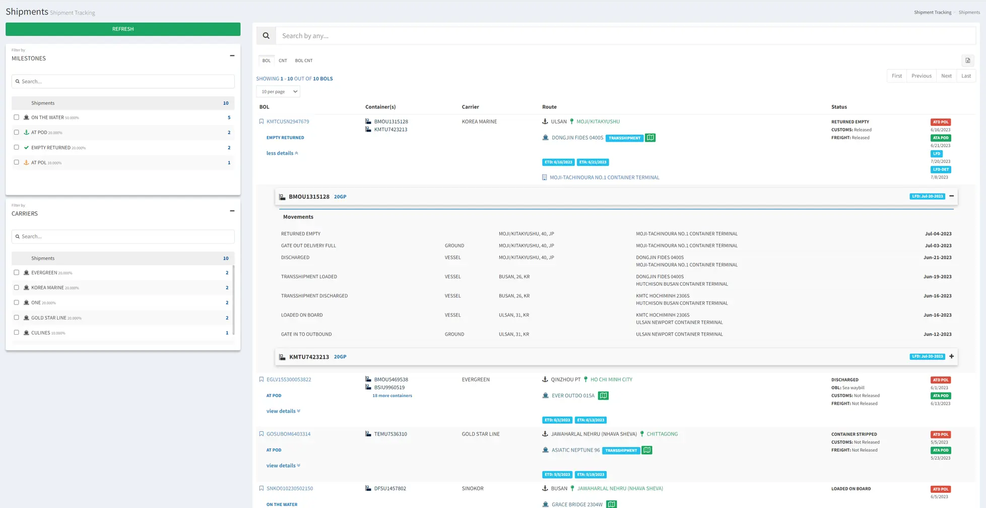 Shipment Tracking: BOL & Container Details